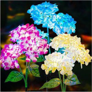 3 Pack 2023 Version Solar Lights Outdoor, Colorful,Hydrangea Flower Lights